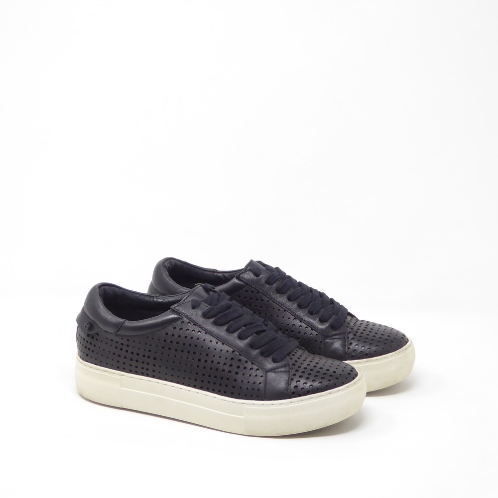 J/Slides Women Sneakers Shoes Platform Black Perforated Leather Lace Up 7
